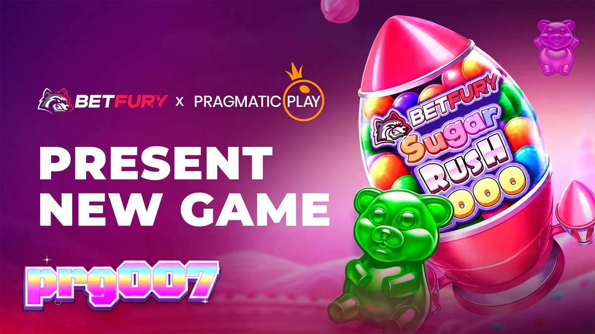Tampilan antarmuka mobile slot BetFury Sugar Rush 1000 dengan desain penuh warna
